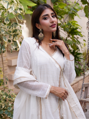 Embossed Organza Angarkha with Matching Dupatta and Tang Pajama Fiished with Kundan Dori