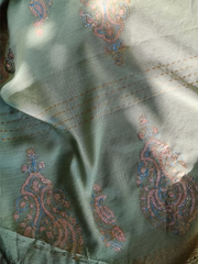 Khaadi Silk Block Printed Shirt Paired with Khaadi Silk Blocked Dupatta and Plain Khaadi Silk Pants. Unstitched