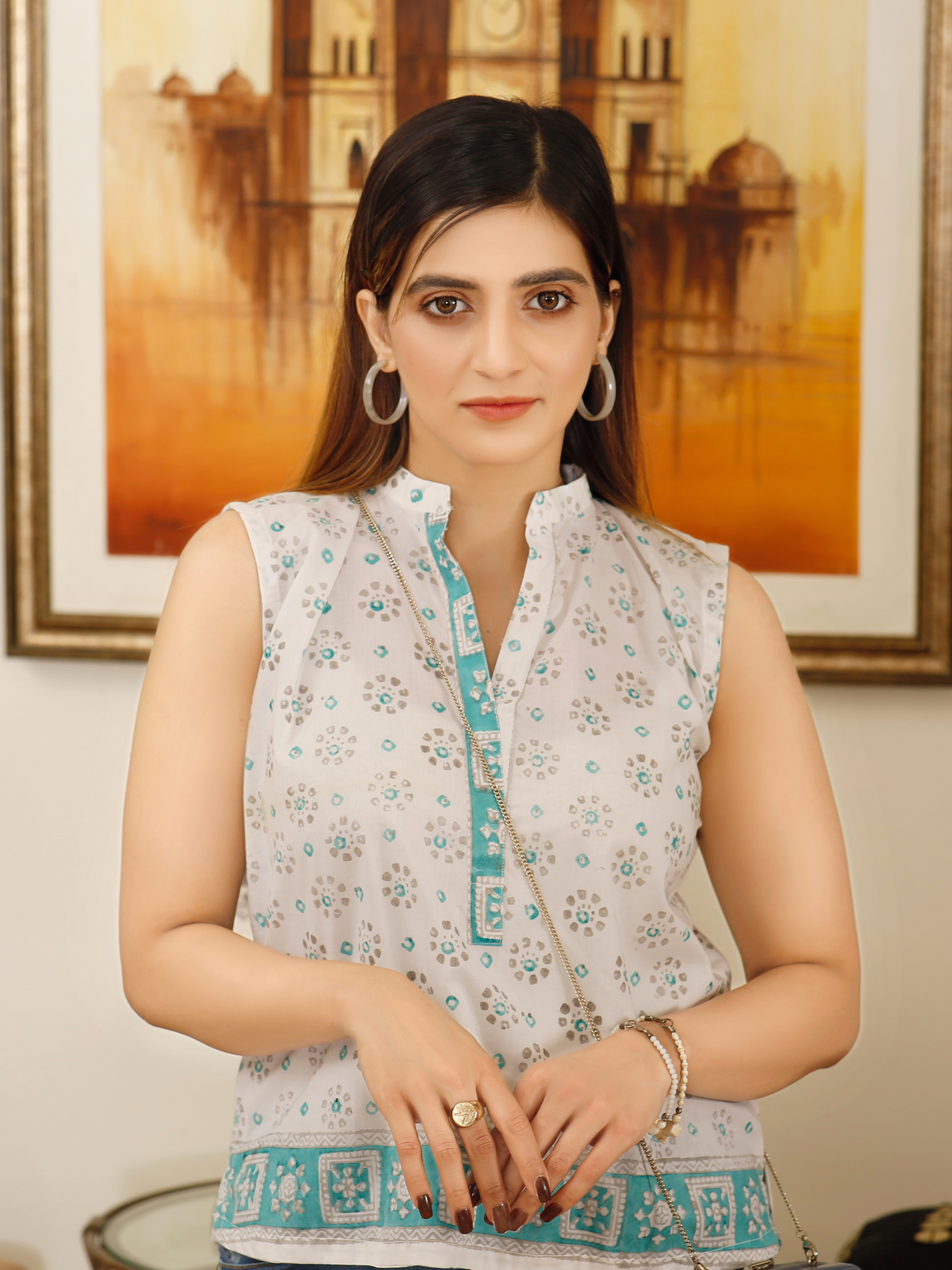 Sleeveless Chunri Inspired Lawn Block Printed Stitched Kurti to Paired with Bottom of your Choice