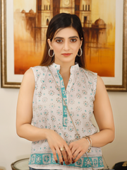 Sleeveless Chunri Inspired Lawn Block Printed Stitched Kurti to Paired with Bottom of your Choice