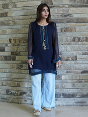 Chiffon Block Printed Stitched Kurti to Paired with Bottom of your Choice