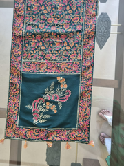Deep Green Raw Silk Block Printed Runner
