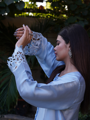 Ice Blue Butter Silk Shalwar Kameez with Cut Work Sleeves