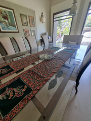 Deep Green Raw Silk Block Printed Runner