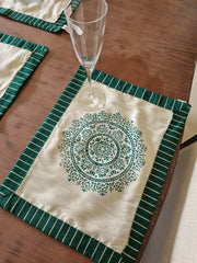 Double Sided Block Printed Table Mat in Raw Silk with Decorative Edging