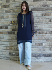 Chiffon Block Printed Stitched Kurti to Paired with Bottom of your Choice