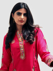 Khaadi Block Printed Shirt Paired with Organza Blocked Dupatta and Plain Khaadi Silk Pants.Unstitched