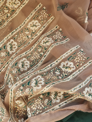 Chiffon Block Printed Shirt Paired with Chiffon Blocked Dupatta And Plain Silk Pants. Unstitched