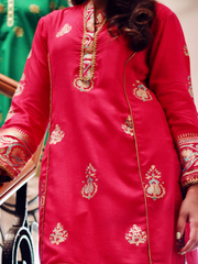Khaadi Block Printed Shirt Paired with Organza Blocked Dupatta and Plain Khaadi Silk Pants.Unstitched