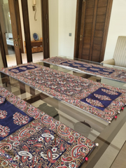 Deep Green Raw Silk Block Printed Runner