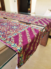 Magenta Raw Silk Block Printed Runner