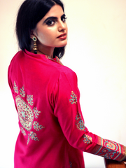 Khaadi Block Printed Shirt Paired with Organza Blocked Dupatta and Plain Khaadi Silk Pants.Unstitched