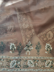 Chiffon Block Printed Shirt Paired with Chiffon Blocked Dupatta And Plain Silk Pants. Unstitched