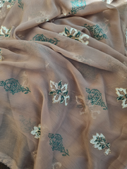 Chiffon Block Printed Shirt Paired with Chiffon Blocked Dupatta And Plain Silk Pants. Unstitched