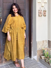 Mustard Vegetable Dyed Organic Lawn Kaftan