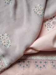 Lawn Block Printed Shirt with Blocked Chiffon Dupatta and Plain Cotton Lawn Fabric for Pants. Unstitched