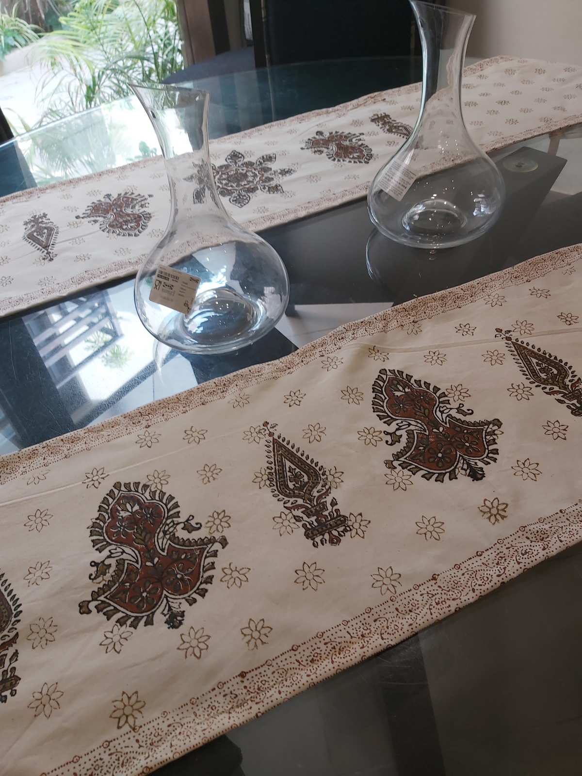 Raw Cotton Runner with Intricate Motifs and Pattern