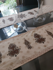 Raw Cotton Runner with Intricate Motifs and Pattern