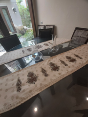 Raw Cotton Runner with Intricate Motifs and Pattern