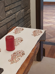 Raw Cotton Runner with Intricate Paisley Motifs