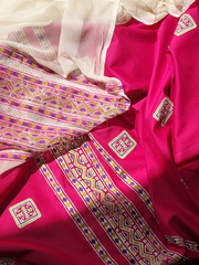 Lawn Block Printed Shirt with Blocked Chiffon Dupatta and Plain Cotton Lawn Fabric for Pants.  Unstitched