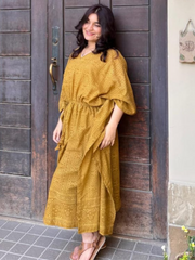 Mustard Vegetable Dyed Organic Lawn Kaftan