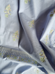 Lawn Block Printed Shirt with Blocked Chiffon Tie Dye Dupatta and Plain Cotton Lawn Fabric for Pants. Unstitched