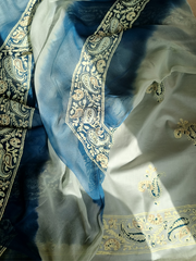Lawn Block Printed Shirt with Blocked Chiffon Tie Dye Dupatta and Plain Cotton Lawn Fabric for Pants. Unstitched
