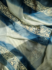 Lawn Block Printed Shirt with Blocked Chiffon Tie Dye Dupatta and Plain Cotton Lawn Fabric for Pants. Unstitched