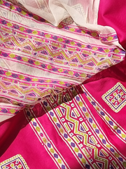 Lawn Block Printed Shirt with Blocked Chiffon Dupatta and Plain Cotton Lawn Fabric for Pants.  Unstitched