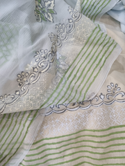 Lawn Block Printed Shirt with Blocked Chiffon Dupatta and Plain Cotton Lawn Fabric for Pants. Unstitched