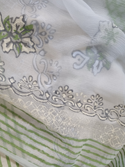 Lawn Block Printed Shirt with Blocked Chiffon Dupatta and Plain Cotton Lawn Fabric for Pants. Unstitched