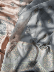 Silk Block Printed Shirt Paired with Khaadi Net Blocked Dupatta and Plain Khaadi Silk Pants. Unstitched