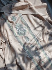 Silk Block Printed Shirt Paired with Khaadi Net Blocked Dupatta and Plain Khaadi Silk Pants. Unstitched