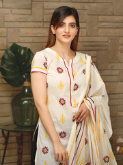 Lawn Block Printed Shirt and Dupatta and Plain Cotton Lawn Fabric for Pants.  Unstitched