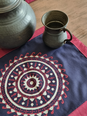 Double Sided Block Printed Table Mat in Raw Silk with Decorative Edging