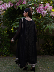 Stitched Chiffon Flared Cover Up With Block Printed Cotton Silk Inner Block Printed Cotton Silk Pants And Edged Chiffon Dupatta