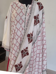 Fine Khaddar Block Printed Shirt and Dupatta with Plain Khaddar for Pants.  Unstitched