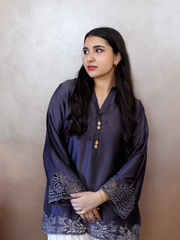 Charcoal Grey Butter Silk Kurti with Cut Work Sleeves and Daman