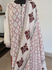 Fine Khaddar Block Printed Shirt and Dupatta with Plain Khaddar for Pants.  Unstitched