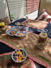 Block Printed Embossed Cotton  Table Mats with Jamavar Edging