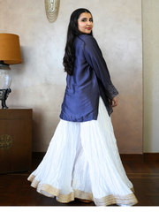 Charcoal Grey Butter Silk Kurti with Cut Work Sleeves and Daman