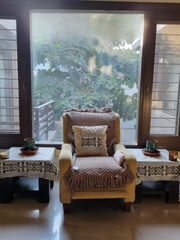 Beige Fine Cotton Cushion Cover with Block Printed Center Patch