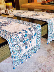 Raw Cotton Runner in Ice Blue and Grey combination