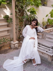 Embossed Organza Angarkha with Matching Dupatta and Tang Pajama Fiished with Kundan Dori