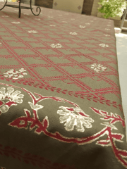 Oliver Green Thick Embossed Cotton Block Printed Dining Table Cover