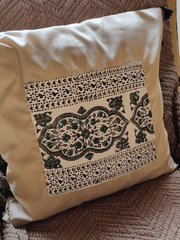 Beige Fine Cotton Cushion Cover with Block Printed Center Patch