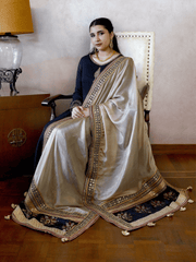Pure Silk 3 Yards Dupatta with Block Printed Borders Edged with Worked Laces and Finished with Silk Paltan and Tassles